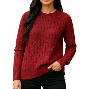 Athleta Crossroads Red Metallic Silver Crewneck Knit Sweater Women’s Size XS NWT